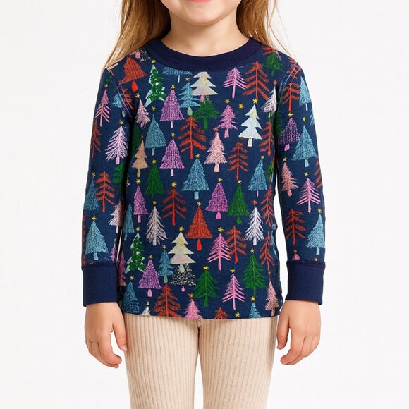 Hanna Andersson Size 4 Christmas Tree Pajama Top Twinkly Trees Organic Cotton 🎄 - Picture 1 of 6